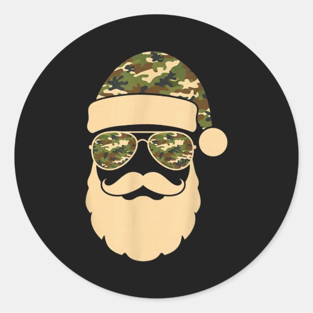 Adesivo Redondo Christmas Camo Santa Sungles Hat Beard Cool Milita (Frente)