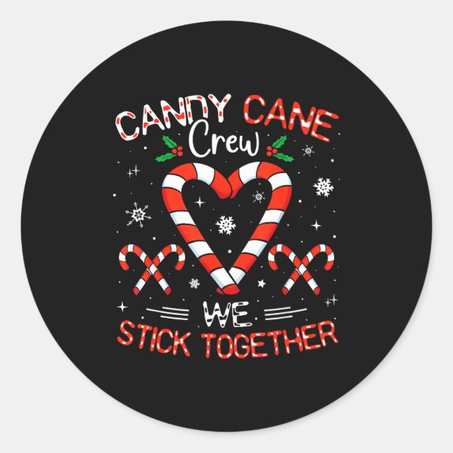 Adesivo Redondo Christmas Candy Cane Heart Crew Family Matching Pa (Frente)