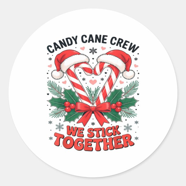 Adesivo Redondo Christmas Candy Cane Heart Holiday Family Matching (Frente)