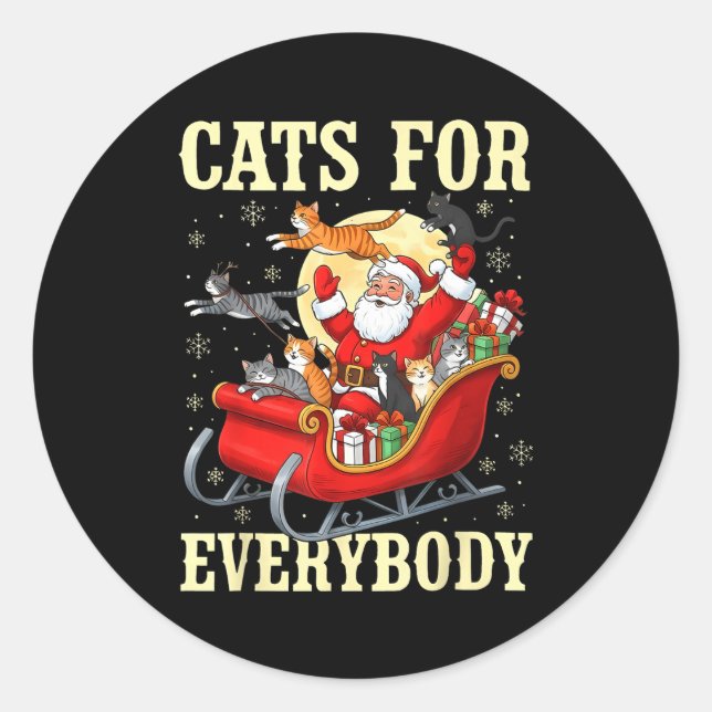 Adesivo Redondo Christmas Cats For Everybody Santa Lover Holiday  (Frente)