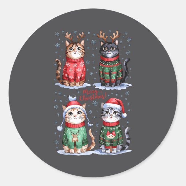 Adesivo Redondo Christmas Cats _ Merry Christmas Cats Graphic  (Frente)