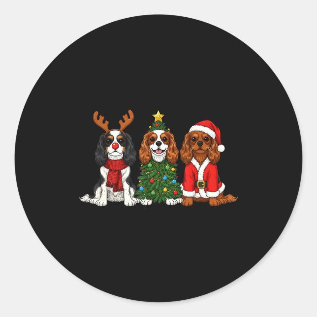 Adesivo Redondo Christmas Cavalier King Charles Spaniel Santa Rein (Frente)