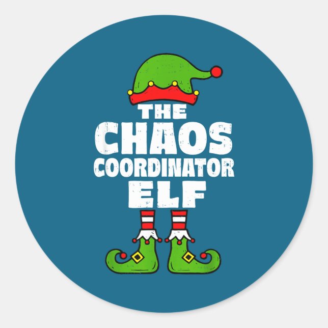 Adesivo Redondo Christmas Chaos Coordinator Elf Funny Xmas Holiday (Frente)