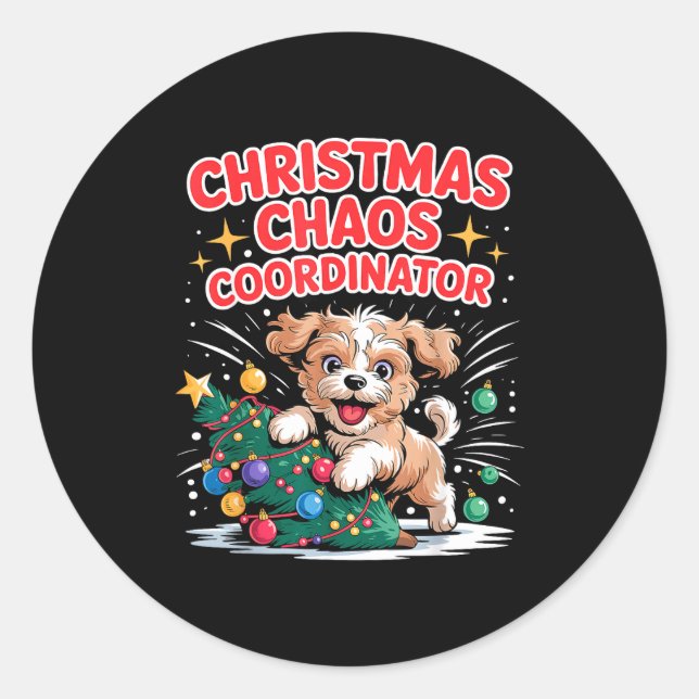 Adesivo Redondo Christmas Chaos Coordinator Xmas Puppy Funny Shi-o (Frente)