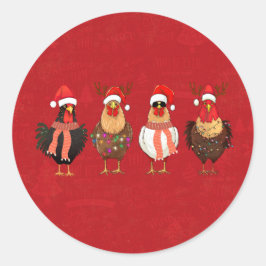 Adesivo Redondo Christmas Chickens