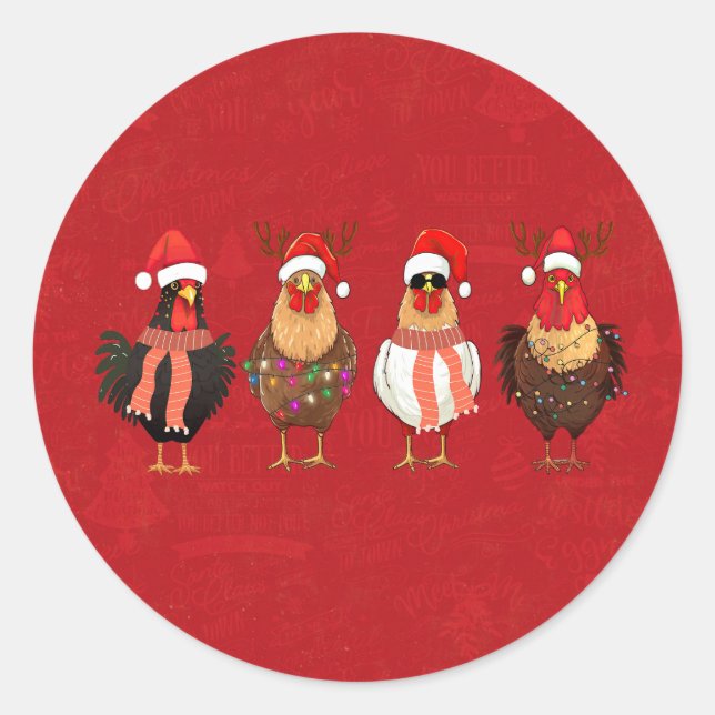 Adesivo Redondo Christmas Chickens (Frente)