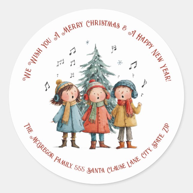 Adesivo Redondo Christmas Children Singing Festive Holiday Sticker (Frente)