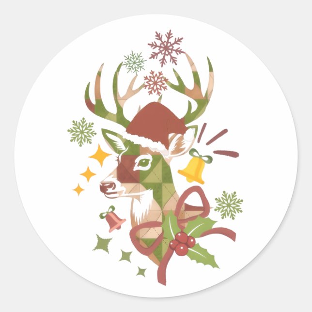Adesivo Redondo Christmas Colorful Deer Design (Frente)