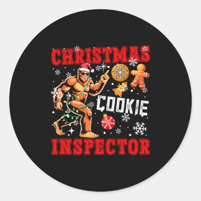 Adesivo Redondo Christmas Cookie Inspector Xmas Santa Bigfoot Funn (Frente)