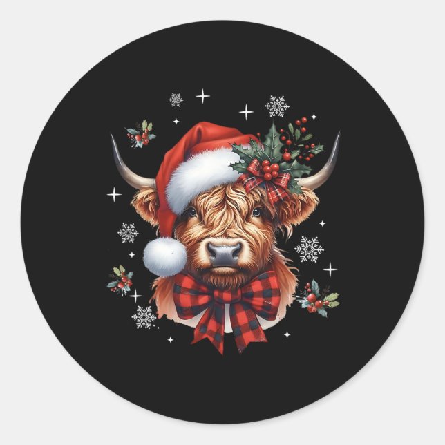 Adesivo Redondo Christmas Coquette Cow Cute Moo Cow Xmas Holiday  (Frente)