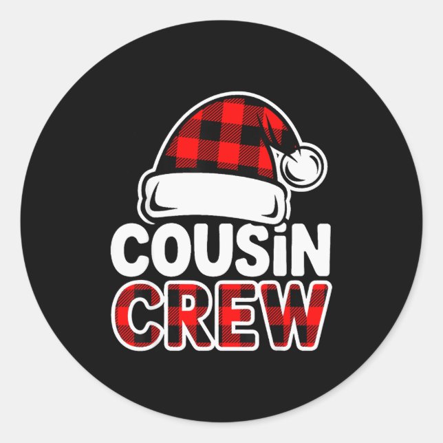 Adesivo Redondo Christmas Cousin Crew Buffalo Red Plaid Pajamas Fa (Frente)