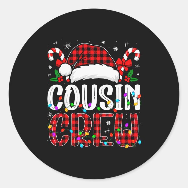 Adesivo Redondo Christmas Cousin Crew Red Plaid Family Matching Xm (Frente)