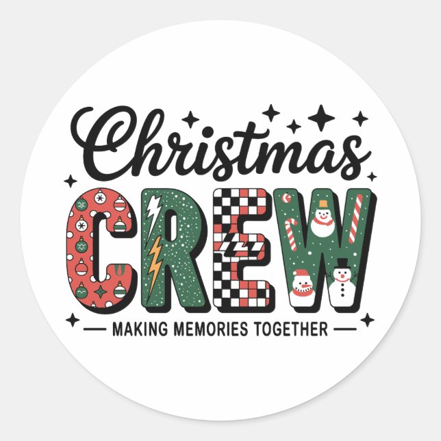 Adesivo Redondo Christmas Crew Matching Holiday Family Group (Frente)