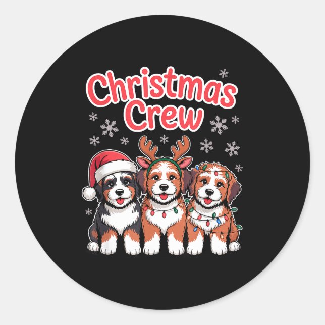 Adesivo Redondo Christmas Crew Xmas Puppy Dog Funny Christmas Bern (Frente)