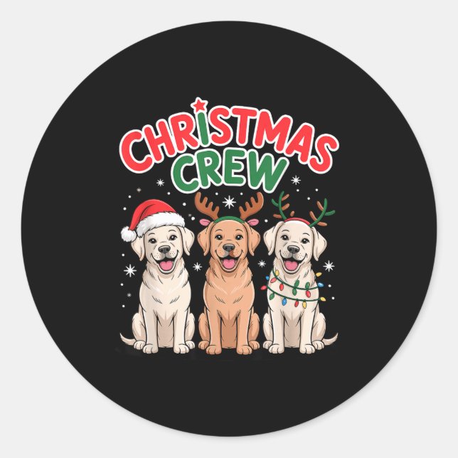 Adesivo Redondo Christmas Crew Xmas Puppy Funny Christmas Labrador (Frente)