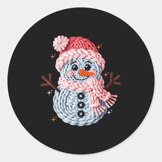 Adesivo Redondo Christmas Crochet Faux Yarn Crochet Snowman Funny  (Frente)