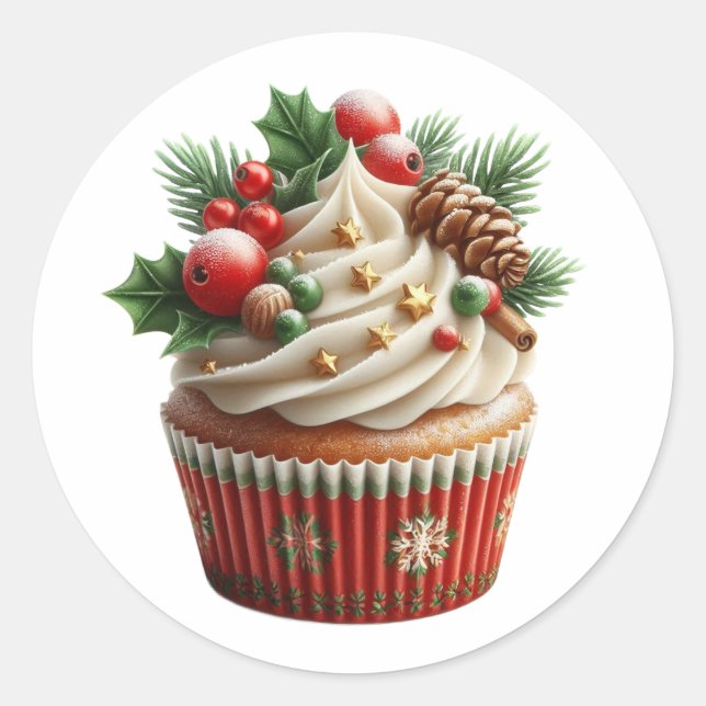 Adesivo Redondo Christmas Cupcake Holidays  (Frente)