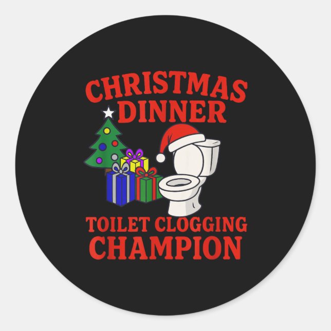 Adesivo Redondo Christmas Dinner Toilet Clogging Chamon _ Funny Ch (Frente)