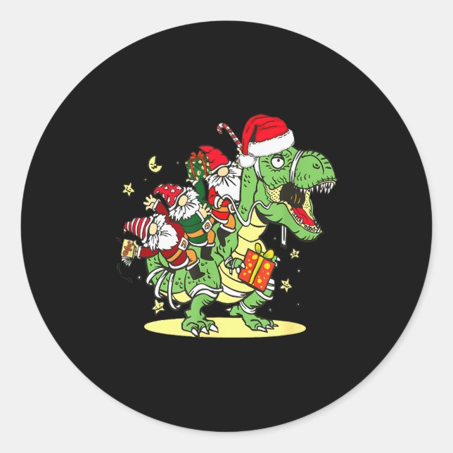 Adesivo Redondo Christmas, Dino, Ugly Xmas, Trex Dinosaur, Gnome  (Frente)