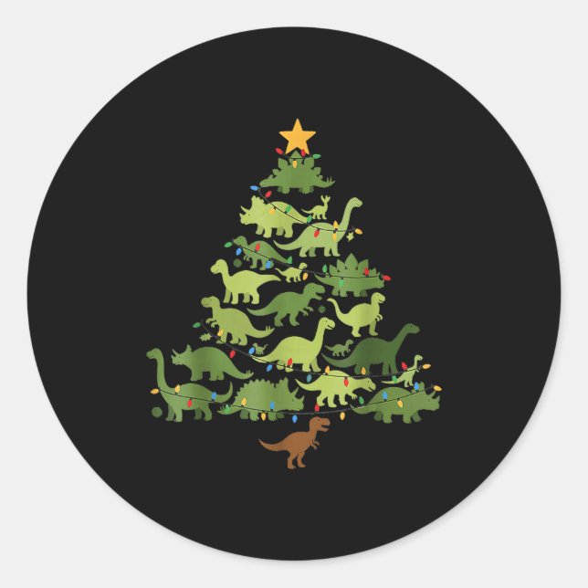 Adesivo Redondo Christmas Dinosaur Tree Rex Pajamas Men Boys Kids  (Frente)