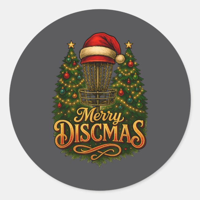 Adesivo Redondo Christmas Disc Golf Merry Discmas  (Frente)