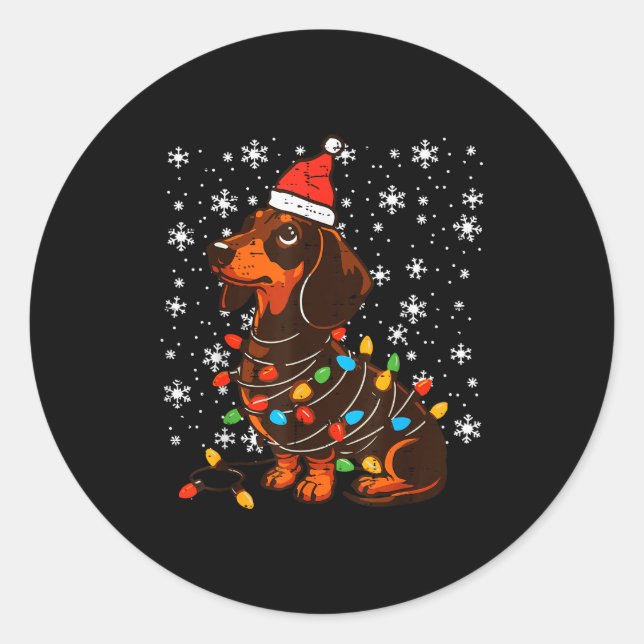 Adesivo Redondo Christmas Dog Dachshund Santa Xmas Wiener Women Me (Frente)