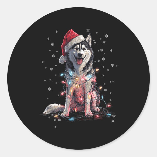Adesivo Redondo Christmas Dog Husky Santa Xmas Women Men Kids  (Frente)