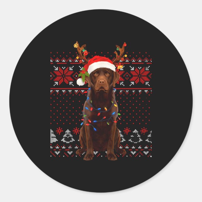 Adesivo Redondo Christmas Dog With Hat And Lights - Funny Holiday  (Frente)