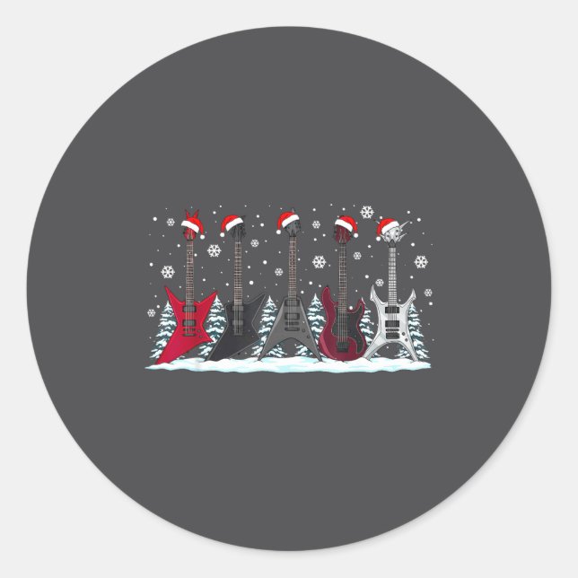Adesivo Redondo Christmas Electric Guitars Metalhead Guitarist Xma (Frente)