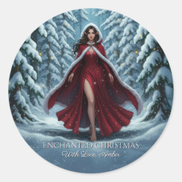 Adesivo Redondo Christmas Elf in Red in Winter Forest Magnet Card