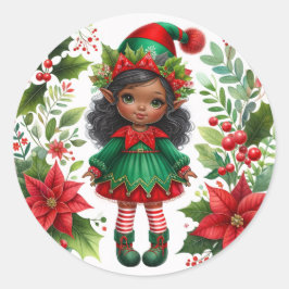 Adesivo Redondo Christmas Elf With Brown Skin Holiday