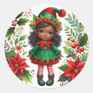 Adesivo Redondo Christmas Elf With Brown Skin Holiday