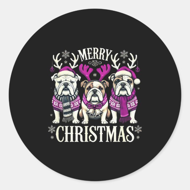 Adesivo Redondo Christmas English Bulldog Mom English Bulldog Chri (Frente)
