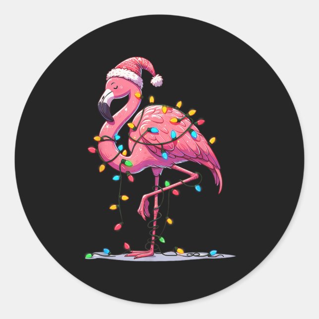 Adesivo Redondo Christmas Flamingo Lover Santa Xmas Women Men Kids (Frente)