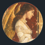 Adesivo Redondo Christmas Fresco Angel<br><div class="desc">Este item é ilustrado com um belo anjo fresco de Natal. O trabalho artístico original foi pintado em uma superfície plastada,  dando a aparência de um fresco renascentista. O trabalho tem uma sensação pré-raphaelita vintage.</div>