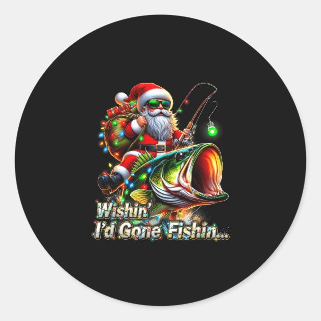 Adesivo Redondo Christmas Funny Fish Santa Fishing Merry Fishmas  (Frente)