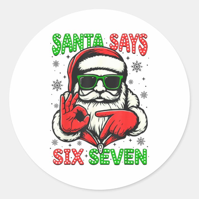 Adesivo Redondo Christmas Funny Santa Says Six Seven 67 Meme Xmas  (Frente)