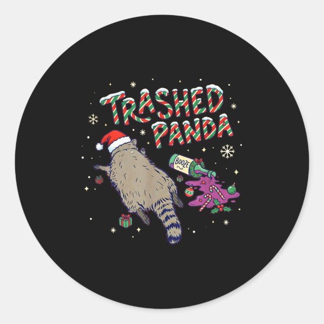 Adesivo Redondo Christmas Funny Trashed Panda Racoon Gets Drunk Xm (Frente)