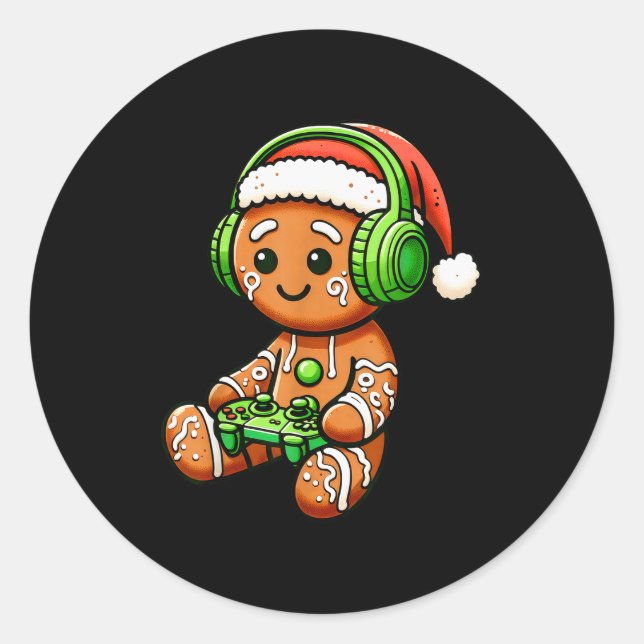 Adesivo Redondo Christmas Gamer Gingerbread Santa Hat Xmas Gaming  (Frente)
