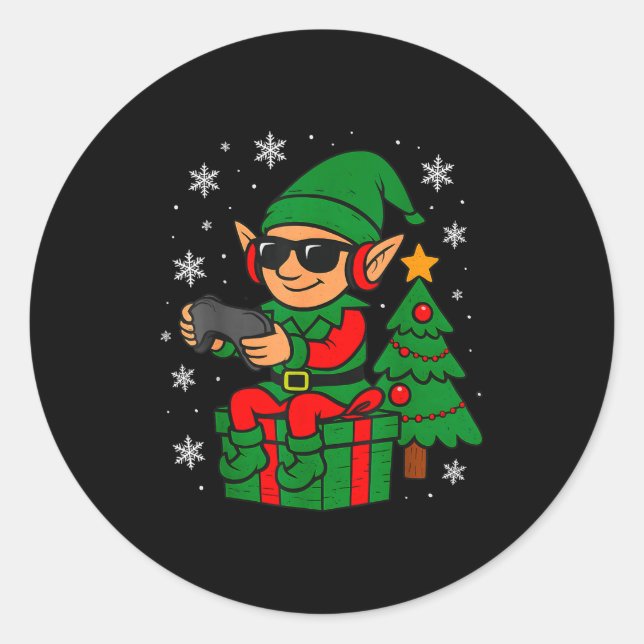 Adesivo Redondo Christmas Gamer Retro Elf Funny Xmas Gaming Boys K (Frente)