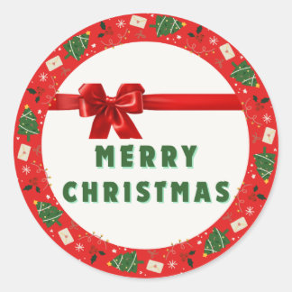 Adesivo Redondo Christmas Gift Wrapping Sticker | Red Wreath & Rib