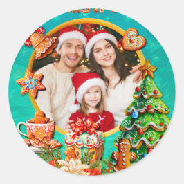 Adesivo Redondo Christmas Gingerbread Candy House, and New Year