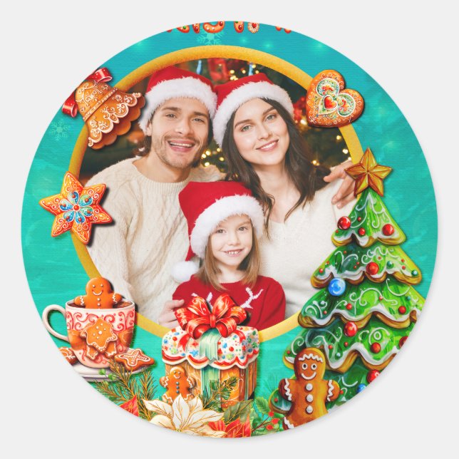 Adesivo Redondo Christmas Gingerbread Candy House, and New Year (Frente)