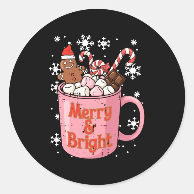 Adesivo Redondo Christmas Gingerbread Cocoa Merry Bright Xmas Wome (Frente)