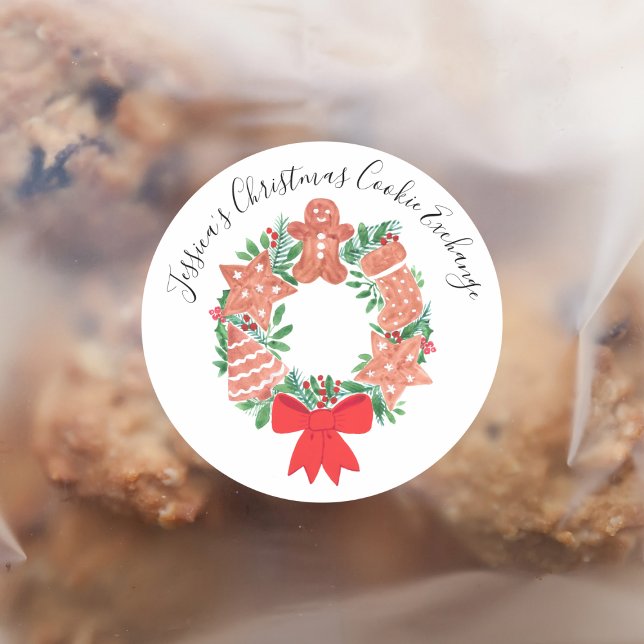 Adesivo Redondo Christmas Gingerbread Cookie Exchange  (Criador carregado)