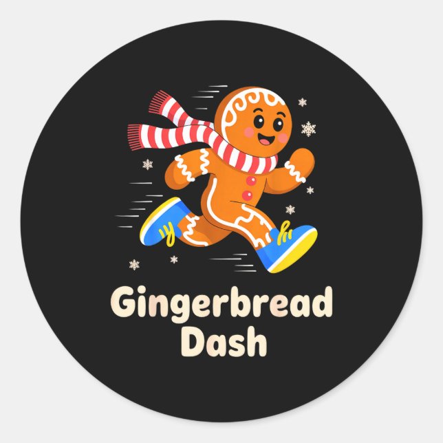 Adesivo Redondo Christmas Gingerbread Dash Running Runner Xmas Mar (Frente)