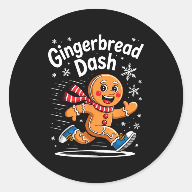 Adesivo Redondo Christmas Gingerbread Dash Running Runner Xmas Mar (Frente)