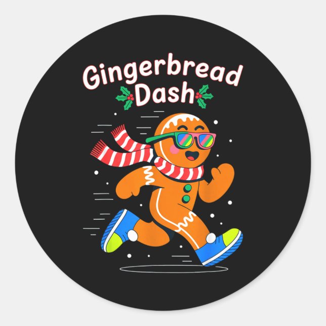 Adesivo Redondo Christmas Gingerbread Dash Running Runner Xmas Mar (Frente)