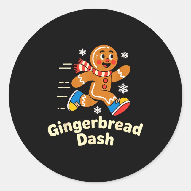 Adesivo Redondo Christmas Gingerbread Dash Running Runner Xmas Mar (Frente)