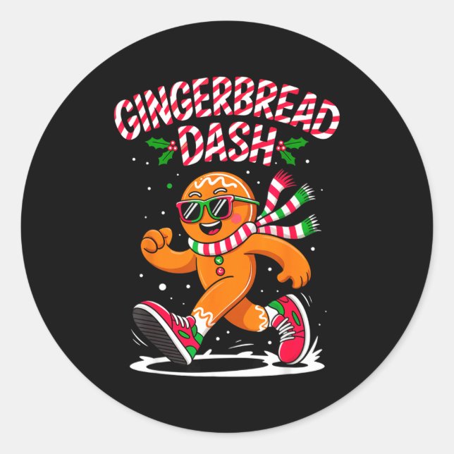 Adesivo Redondo Christmas Gingerbread Dash Running Runner Xmas Mar (Frente)